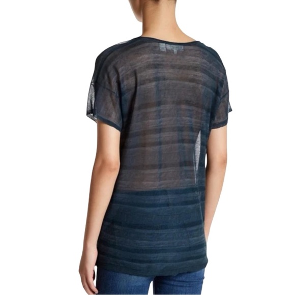 INHABIT Sheer Tonal Striped Scoop Neck Tee Lagoon Blue Size Small - Picture 2 of 16